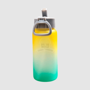 Botella de Vidrio con Pitillo Bicolor Amarillo-Verde