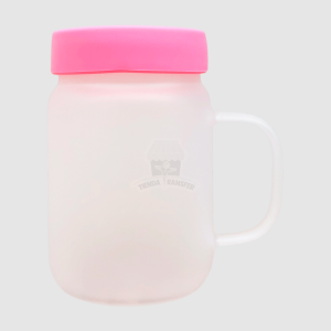 Mug de Vidrio Opalizado con Tapa Rosada Mug de Vidrio Opalizado con Tapa Rosada