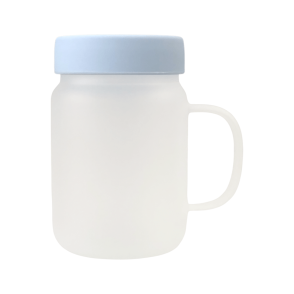 Mug de Vidrio Opalizado con Tapa Azul